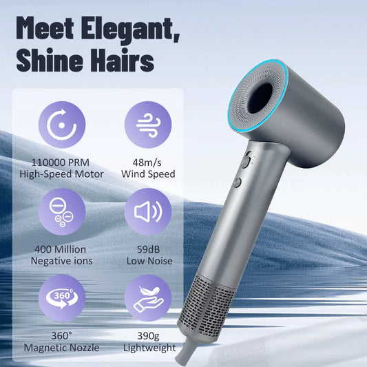 Professional High-Speed Hair Dryer - 110,000 RPM Ionic Technology for Fast Drying & Shine